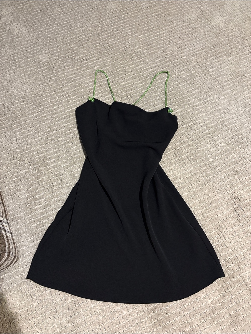 Zara Black Slip Dress with Green Chain Straps